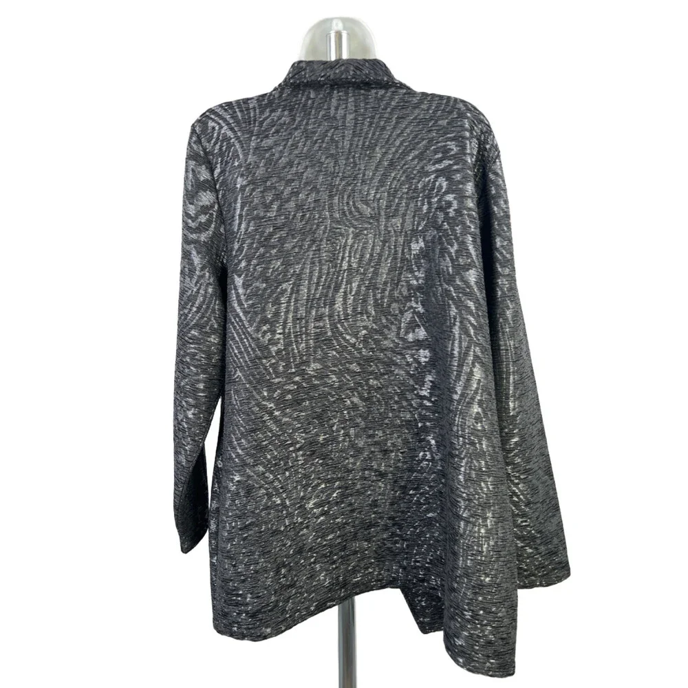 Christopher & Banks Women's Black Crinkle Metallic Open Front Cardigan - L